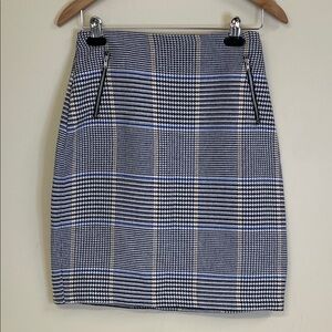 J.McLaughlin Glen Plaid Pencil Skirt 6 Black Blue Yellow Houndstooth Check